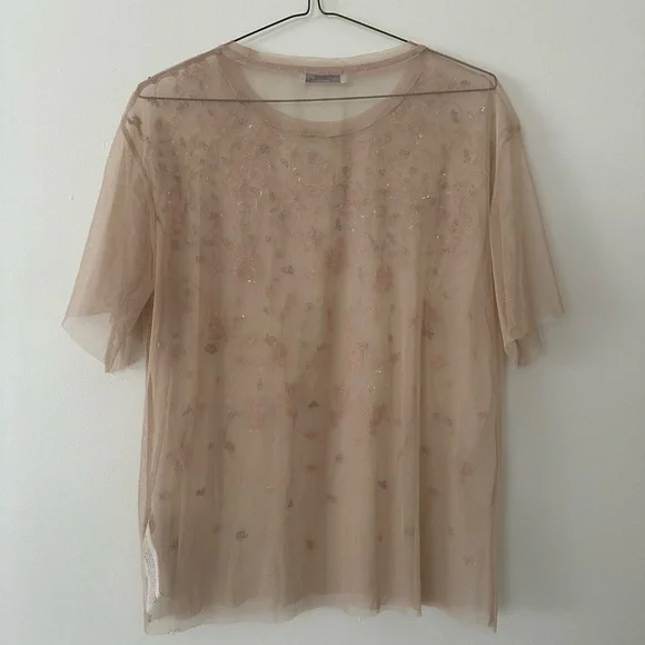 Net Embroidered Cream Top - Picture 2 of 4